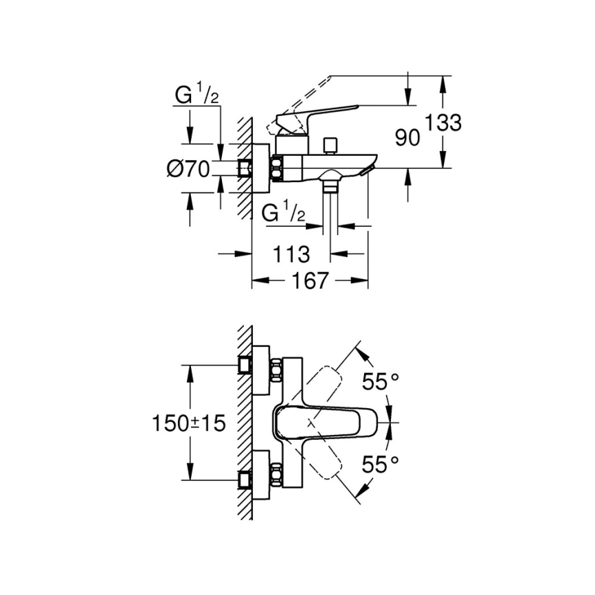 Смеситель для ванны Grohe Cubeo 1018130000, хром - схема