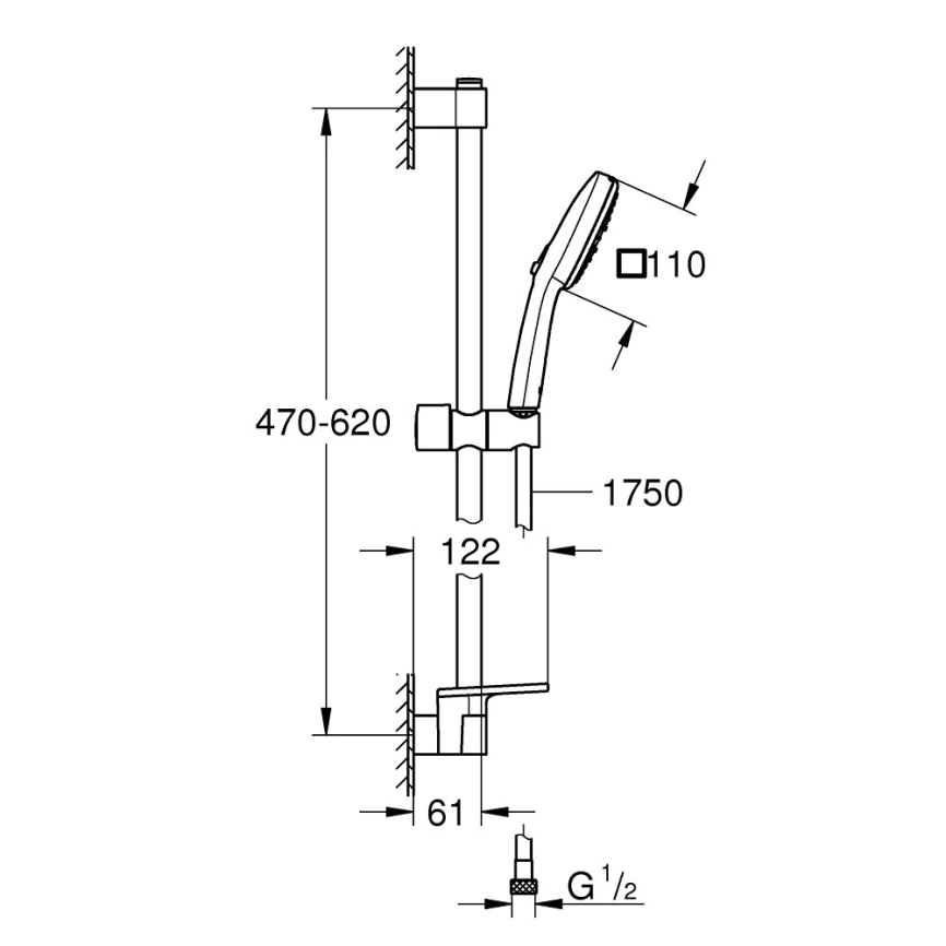 Душевой гарнитур Grohe Tempesta Cube 110 27929003 с полочкой - схема