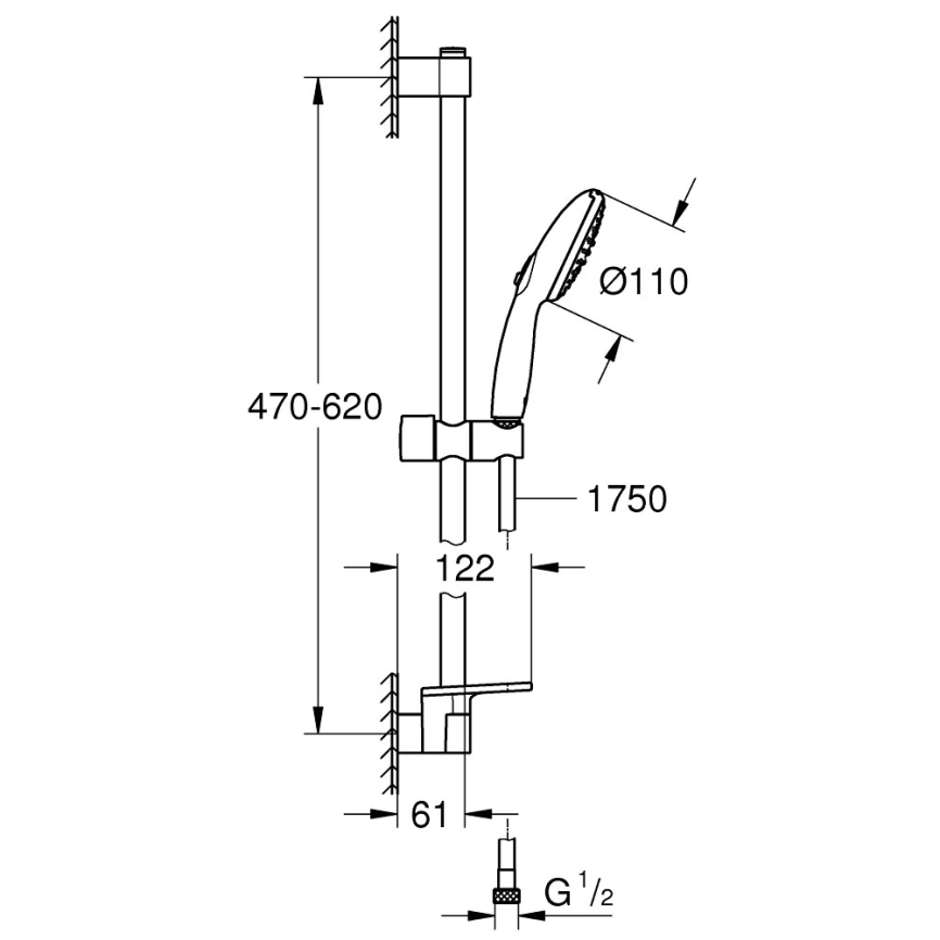 Душевой гарнитур Grohe Tempesta 110 27926003 с полочкой - схема