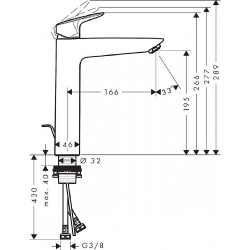 Высокий смеситель для раковины с донным клапаном Hansgrohe Logis 71095000_схема
