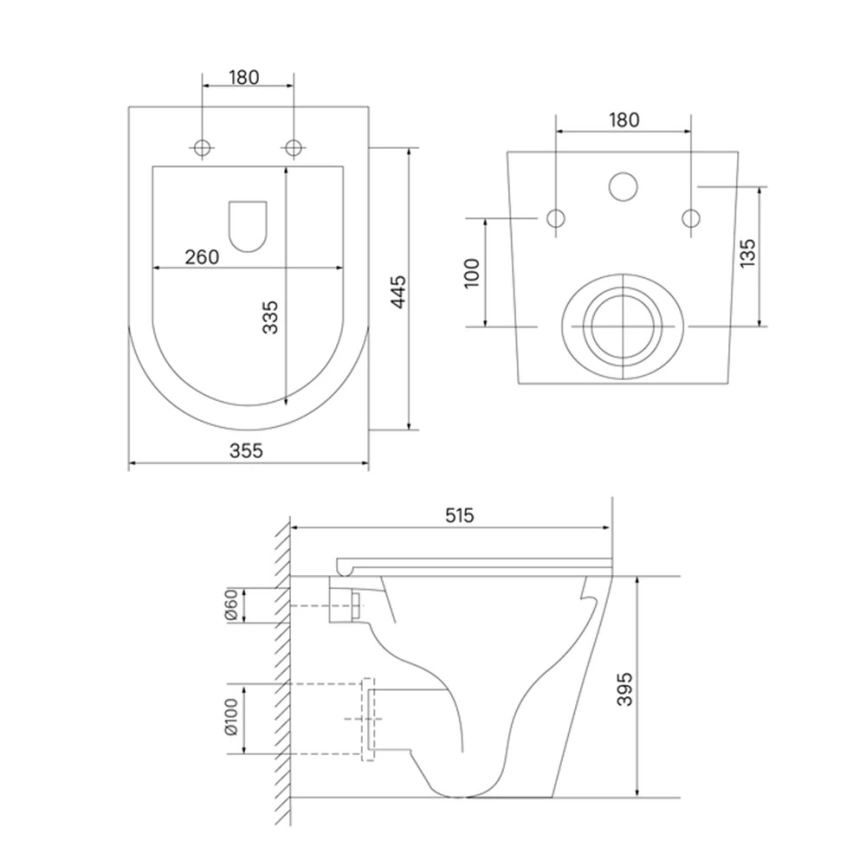 Унитаз подвесной Iddis Ray RAYRDSEi25 безободковый с сиденьем - схема
