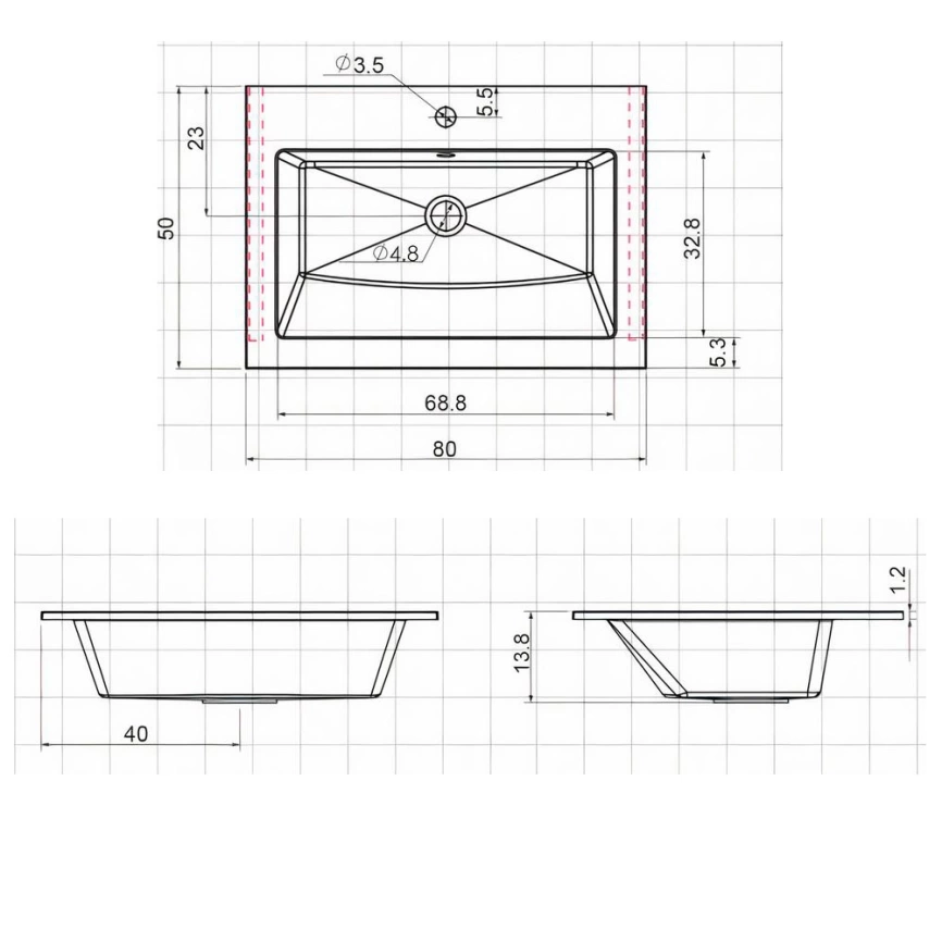 Тумба с раковиной подвесная Aquanet Lino 80 белая - схема раковины