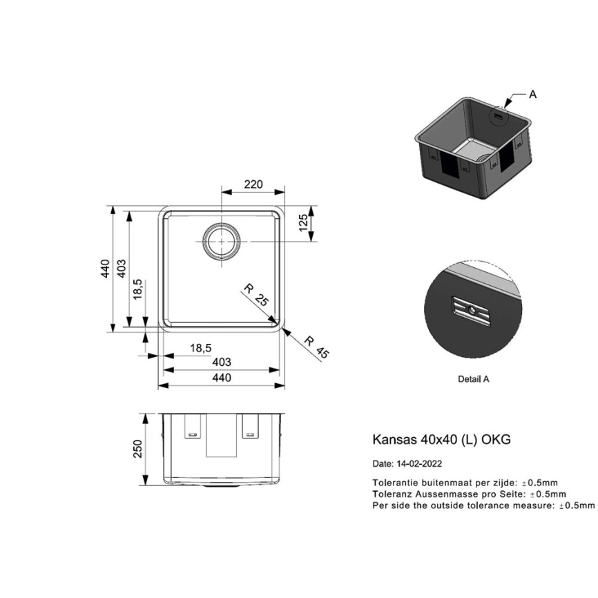 Мойка кухонная из нержавеющей стали Reginox Kansas L 40X40 Okg - схема