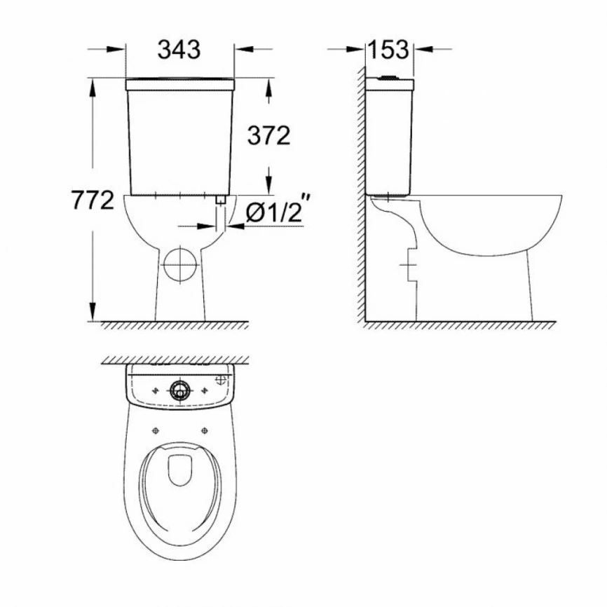 Напольный унитаз Grohe Bau Ceramic, безободковый - схема 1