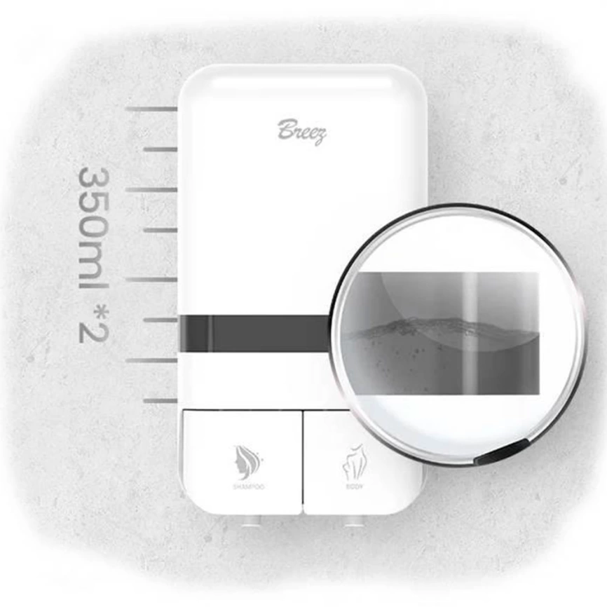 Диспенсер для жидкого мыла и шампуня Breez Elegance S-8186 двойной белый - фото 5