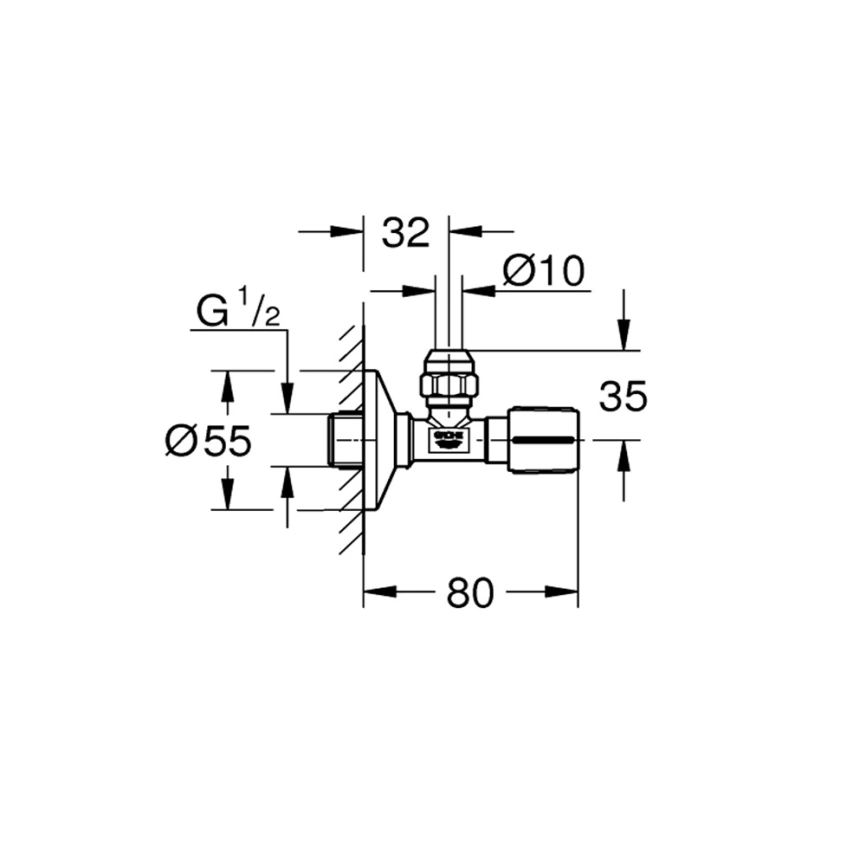 Вентиль угловой Grohe 220732430 1/2 x 3/8 для подключения смесителей черный - схема