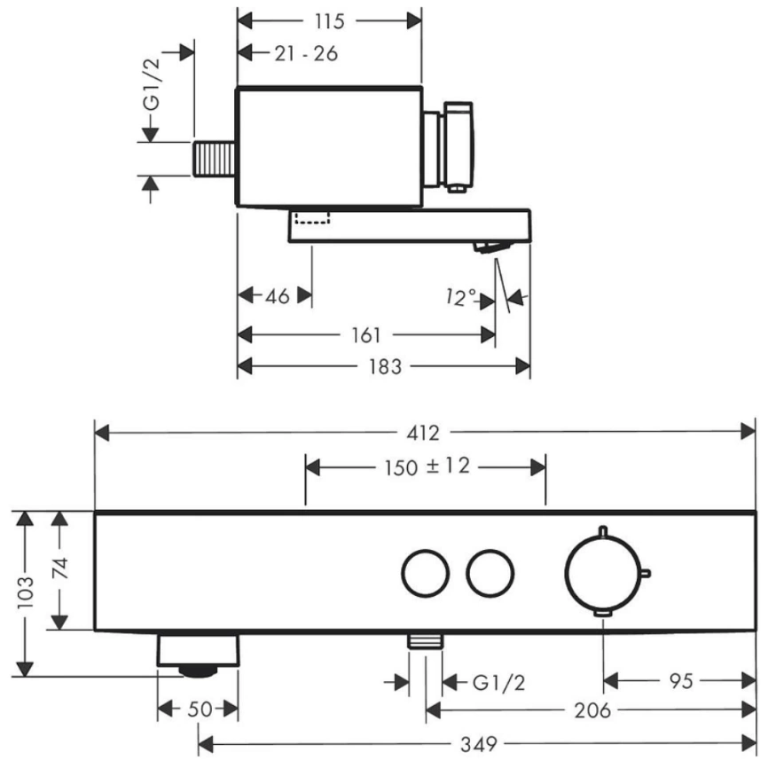 Смеситель для ванны Hansgrohe ShowerTablet Select 24340140 с термостатом - схема