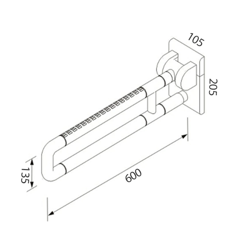 Поручень настенный для МГН Almacom HR-40A 600x100 откидной белый - схема