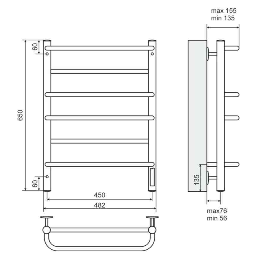 Полотенцесушитель электрический Beste Euro П6 450x650, хром - схема