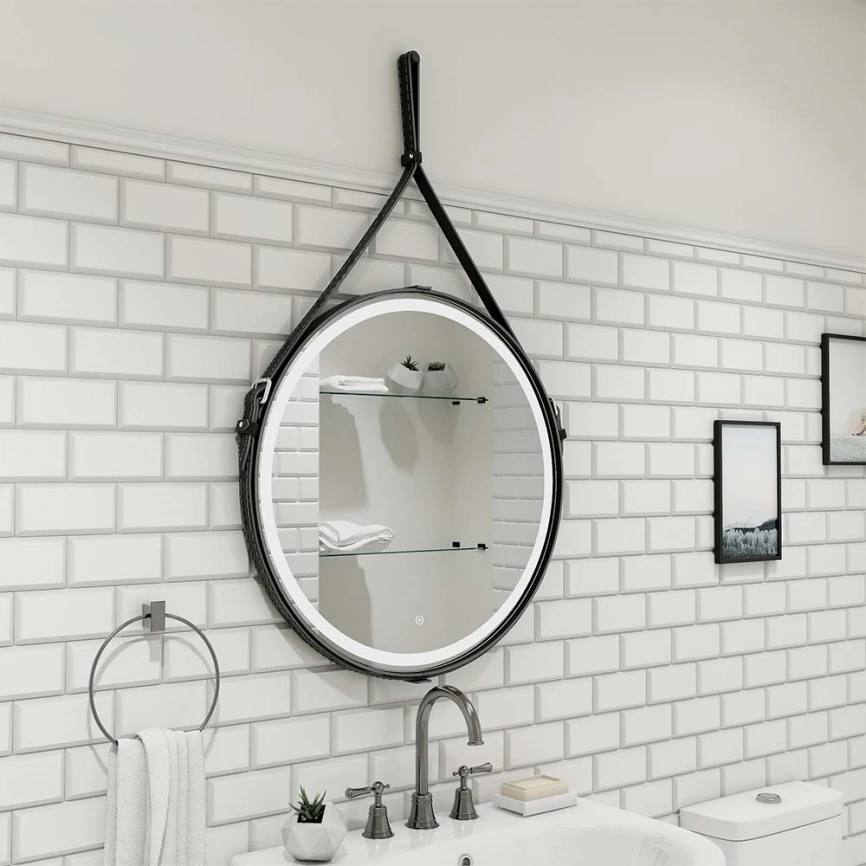 Зеркало навесное Continent Millenium Black D650 c подсветкой на ремне из натуральной кожи - фото 6