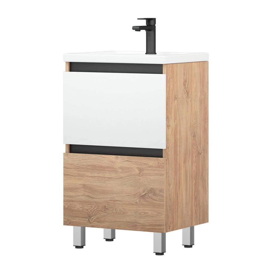 Тумба с раковиной напольная Cetus Галатея 50 Z2 дуб крафт, с двумя выдвижными ящиками - фото 2