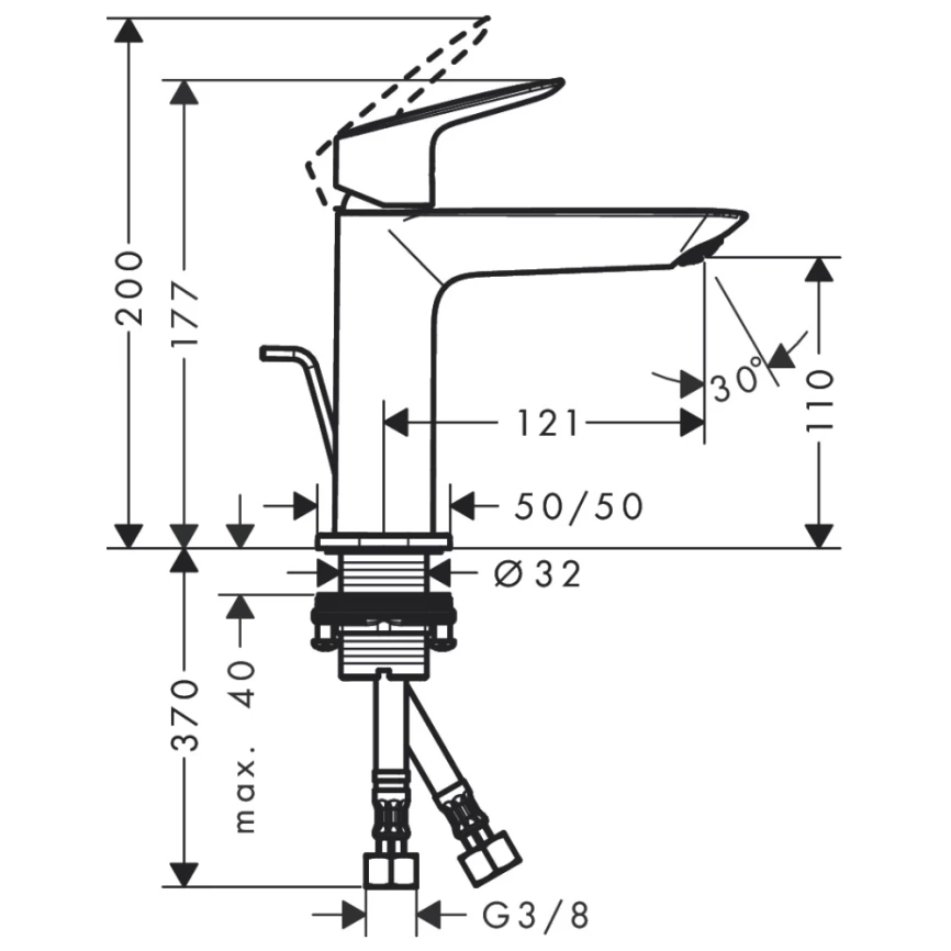Смеситель для раковины Hansgrohe Logis 71251000, хром - схема