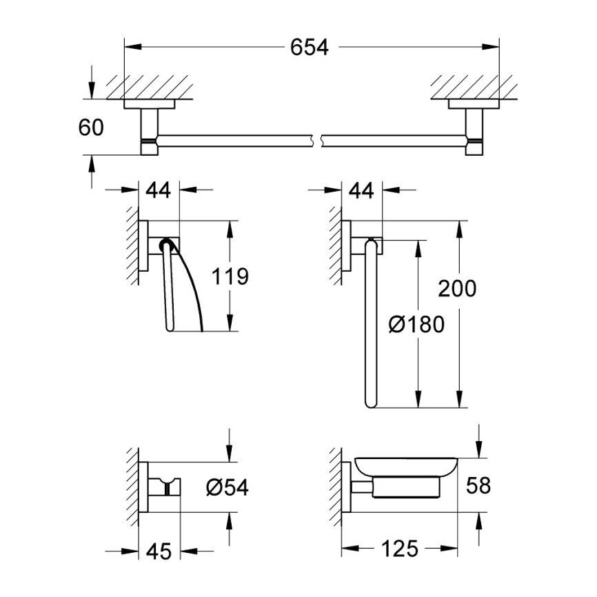 Набор аксессуаров Grohe Essentials 40344001 для ванной - схема