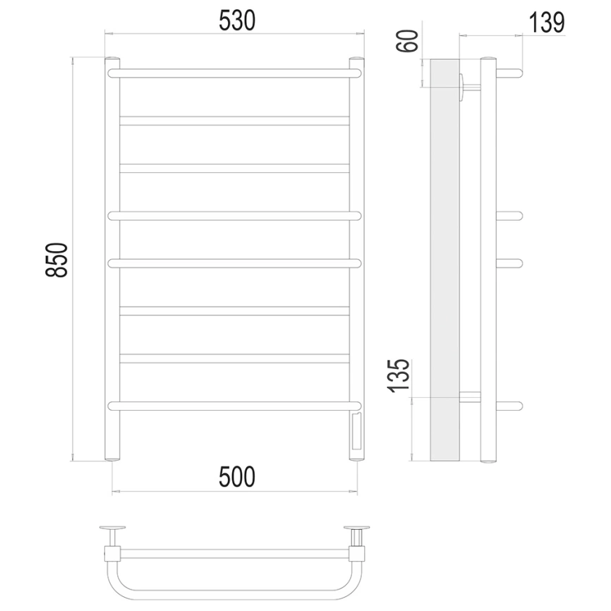 Полотенцесушитель электрический Beste Euro П8 500x850 квадро, хром - схема