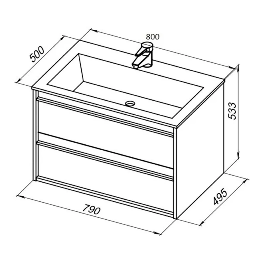 Тумба с раковиной подвесная Aquanet Lino 80 белая - схема
