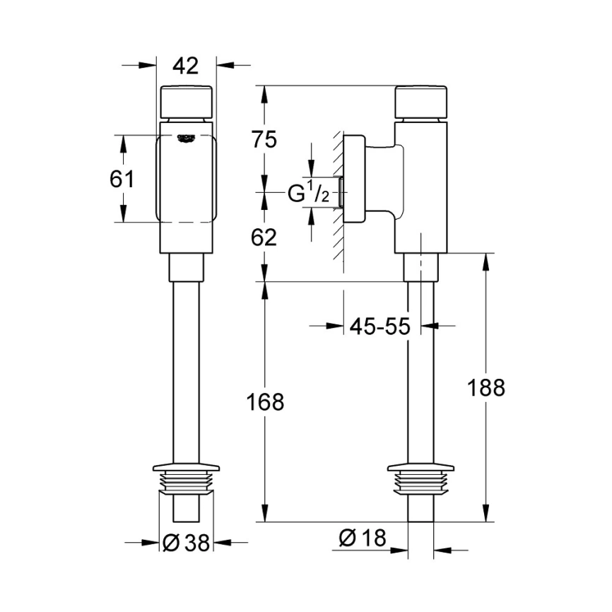 Смывное устройство для писсуара Grohe Rondo 37339000 хром - схема