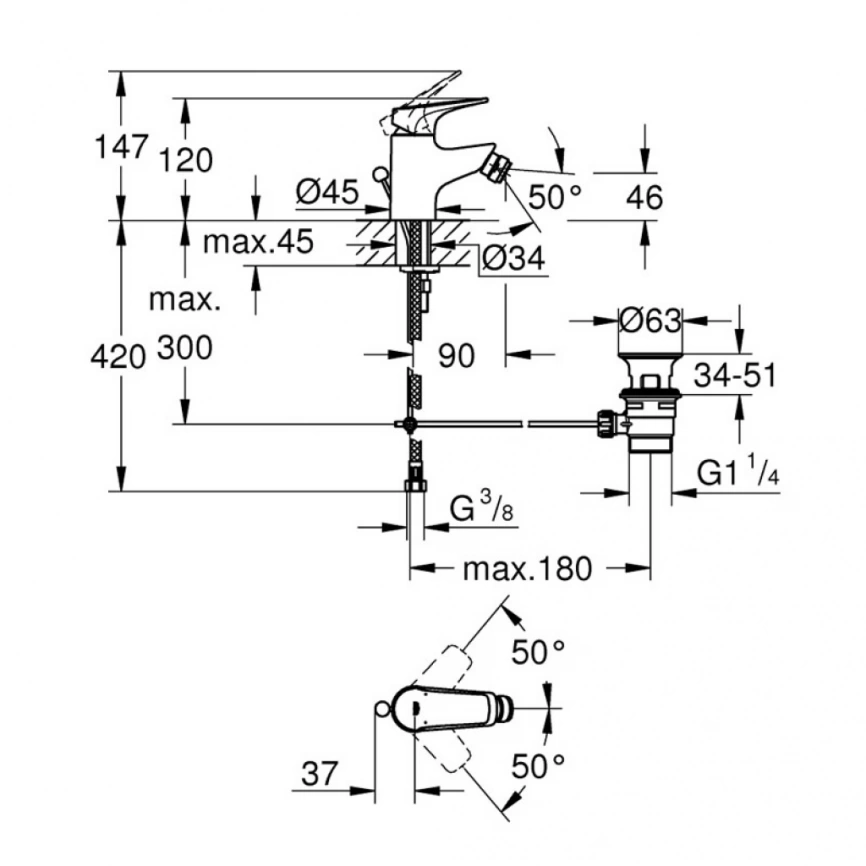 Смеситель для биде Grohe BauFlow 23754000 - схема