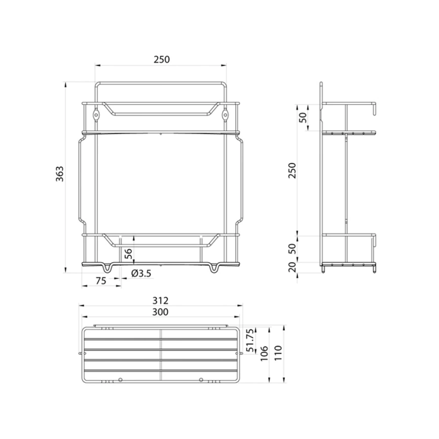 Полка для ванной Milardo Grid GRICS2CM44 хром - схема