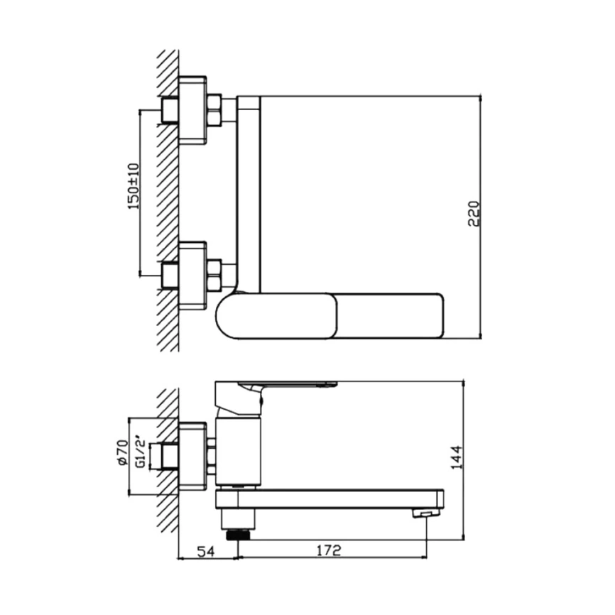 Смеситель для ванны Haiba HB60617 с выдвижным коротким изливом хром - схема