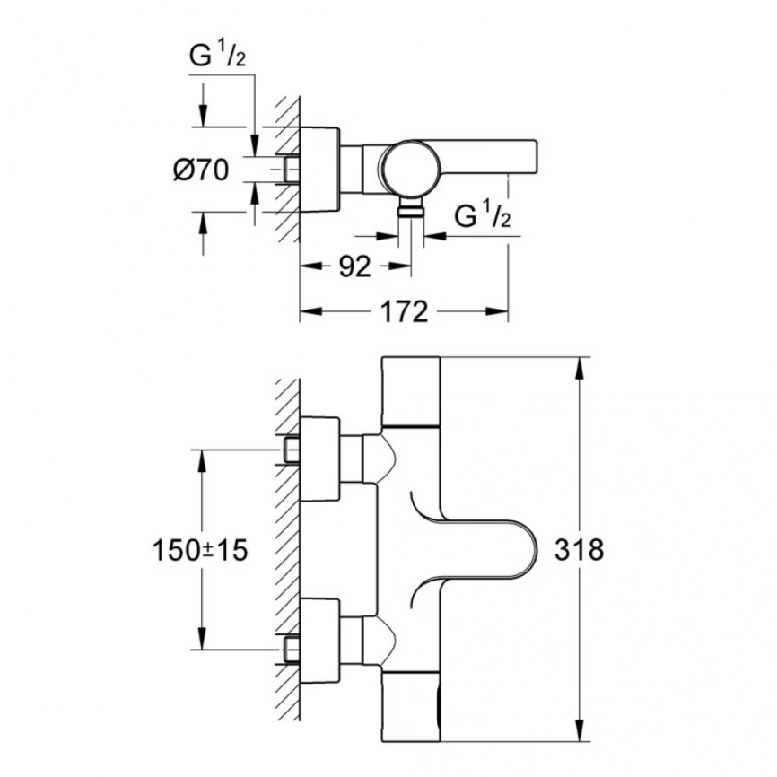 Смеситель для ванны с термостатом Grohe Grohtherm 3000 Cosmopolitan 34276000 - схема
