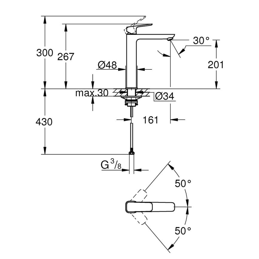 Смеситель для раковины Grohe Cubeo 1017292430, черный - схема