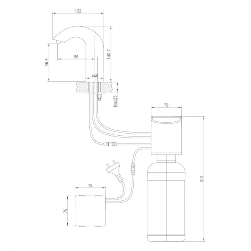 Диспенсер для жидкого мыла сенсорный Lemark Project LM4642CE хром - схема