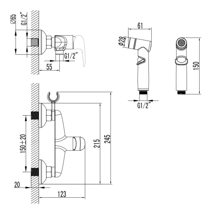 Смеситель с гигиеническим душем Lemark Pramen LM3318BL, черный - схема