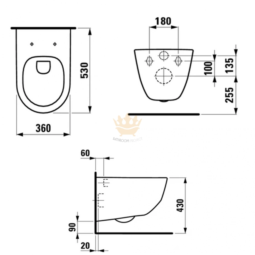 Унитаз подвесной Laufen Pro New Rimless с сиденьем 820966 схема