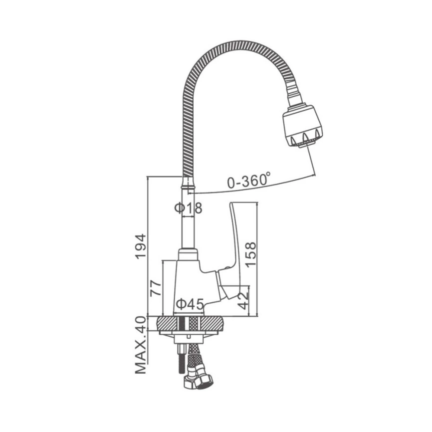 Смеситель для кухни Cetus Kitchen Style 5 CSKS57401090C-M7176 с гибким изливом - схема